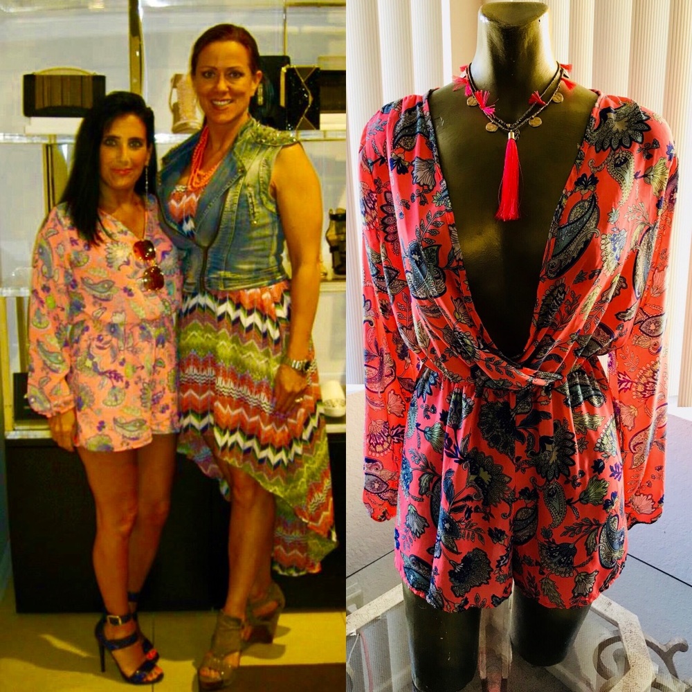Fabulous Neon CORAL Floral Print ROMPER M/L